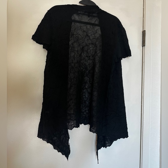 Eileen Fisher Black Crinkled Sheer Short Sleeve Open Cardigan Size S lightweight - Picture 8 of 10